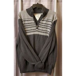 Weatherproof‎ Vintage Sweater Mens XL Gray 1/4 Zip Nordic Winter Geometric